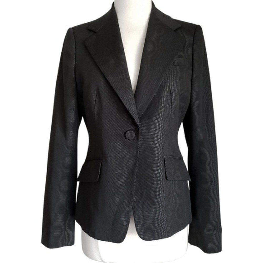 LK Bennett Black Sateen Geometric Print‎ Cropped Cocktail Blazer Jacket- Size 6